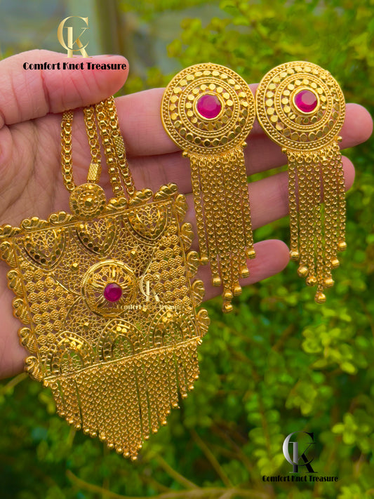 Big Pandant Mala Set With Hanging Tassal | 24k Gold Plated | MLA