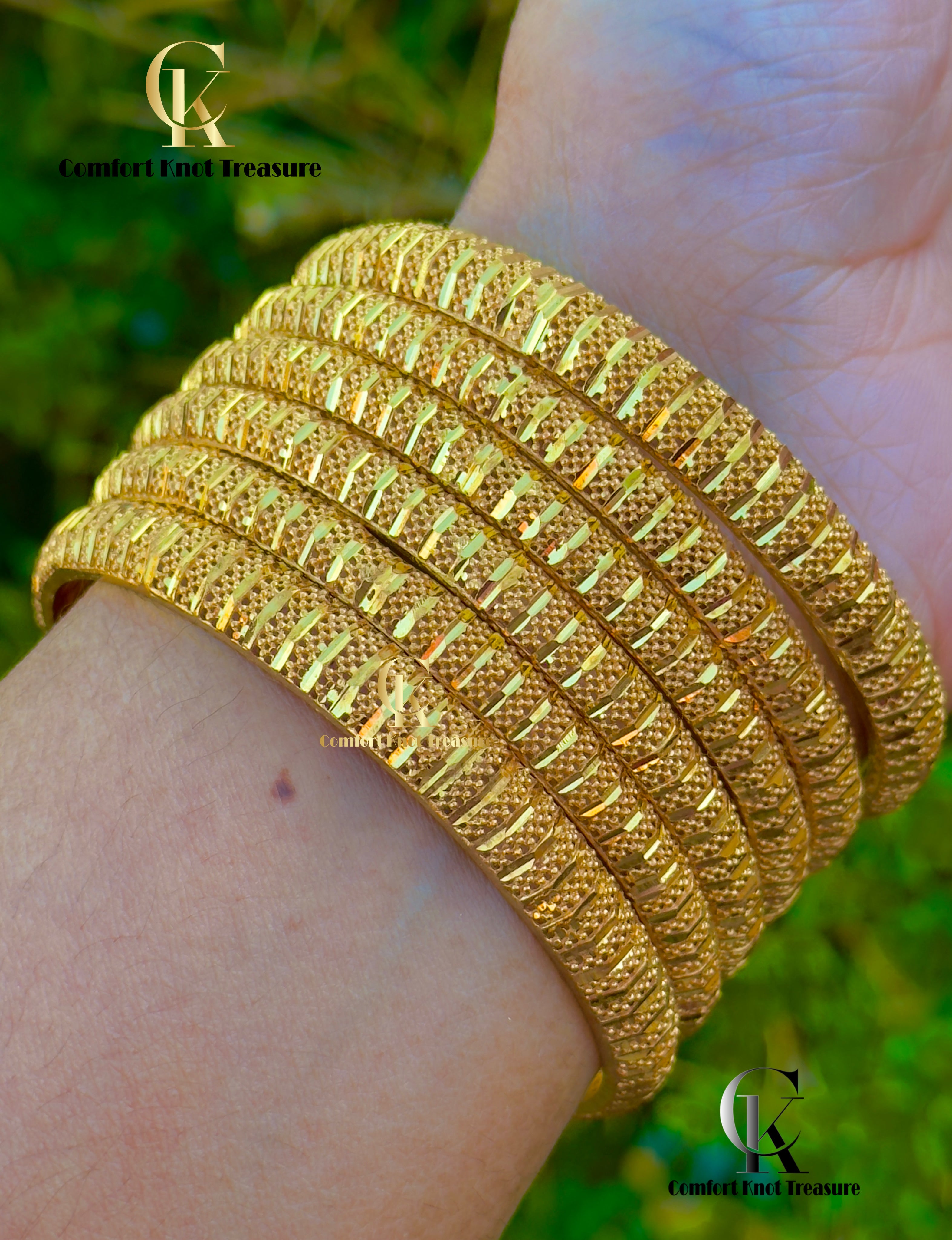 Pure Gold Design Bangles | 24k Gold Plated | Set of 6 Bangles