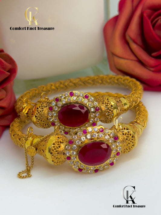 Openable Kangan With Mahroon Stone | 24k gold plated