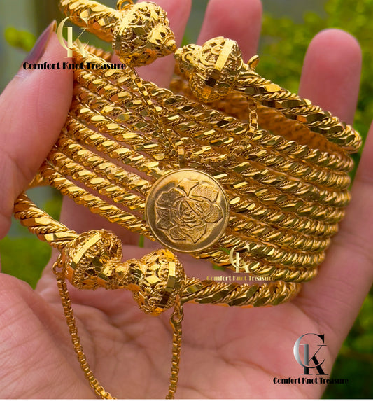 Twisted Bangles With Kangan | 24k Gold Plated | Big Set Of 10 Bangles