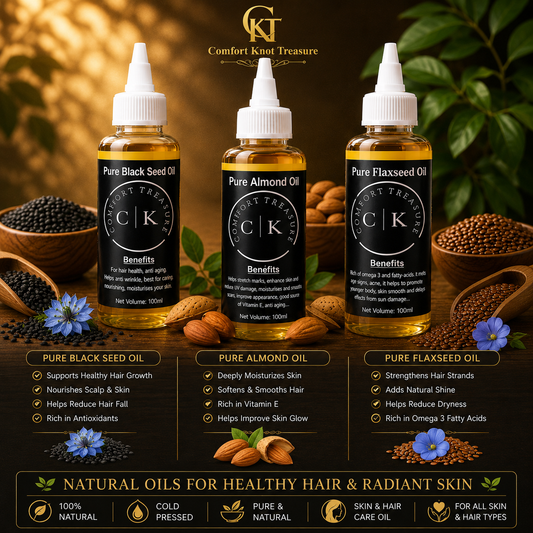 CKT 3 Pure Natural Oils Bundle | Almond , Flaxseed and Blackseed Oil