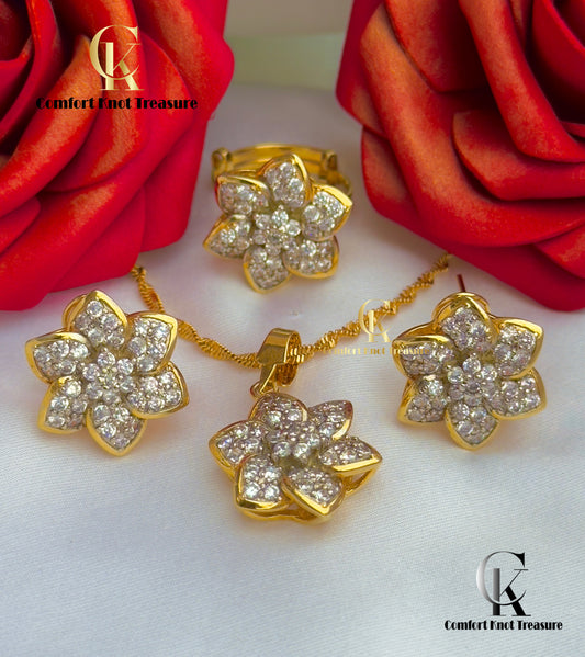 Jarao Floral combo with American Cubic Zerkon | 24k gold plated