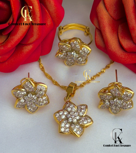 Jarao Floral combo with American Cubic Zerkon | 24k gold plated